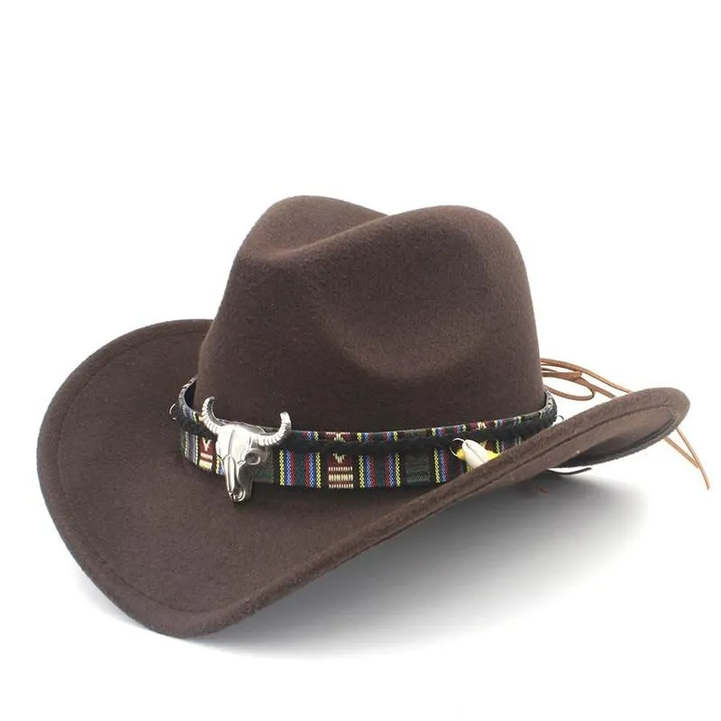 Metal Bull Skull Cowboy Hat with Colorful Patterned Band