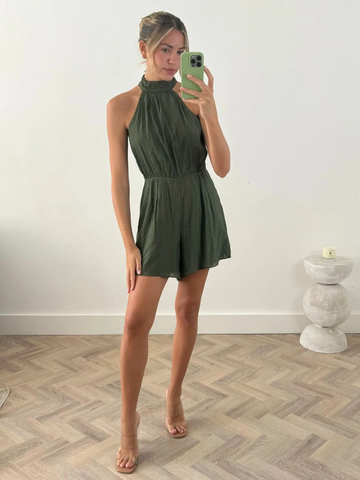 Nova High Neck Playsuit in Green