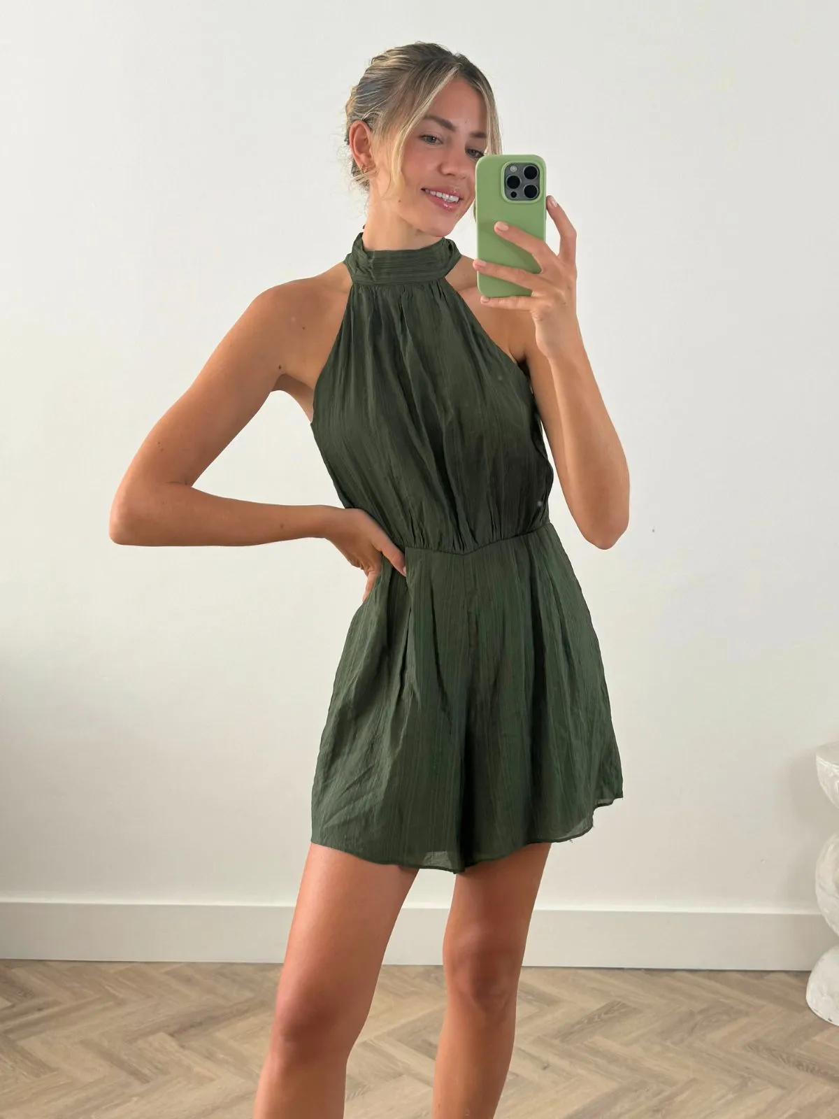 Nova High Neck Playsuit in Green