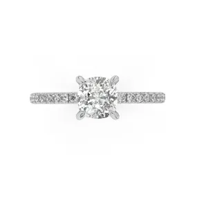 Partial Pave Cushion Cut Engagement Ring