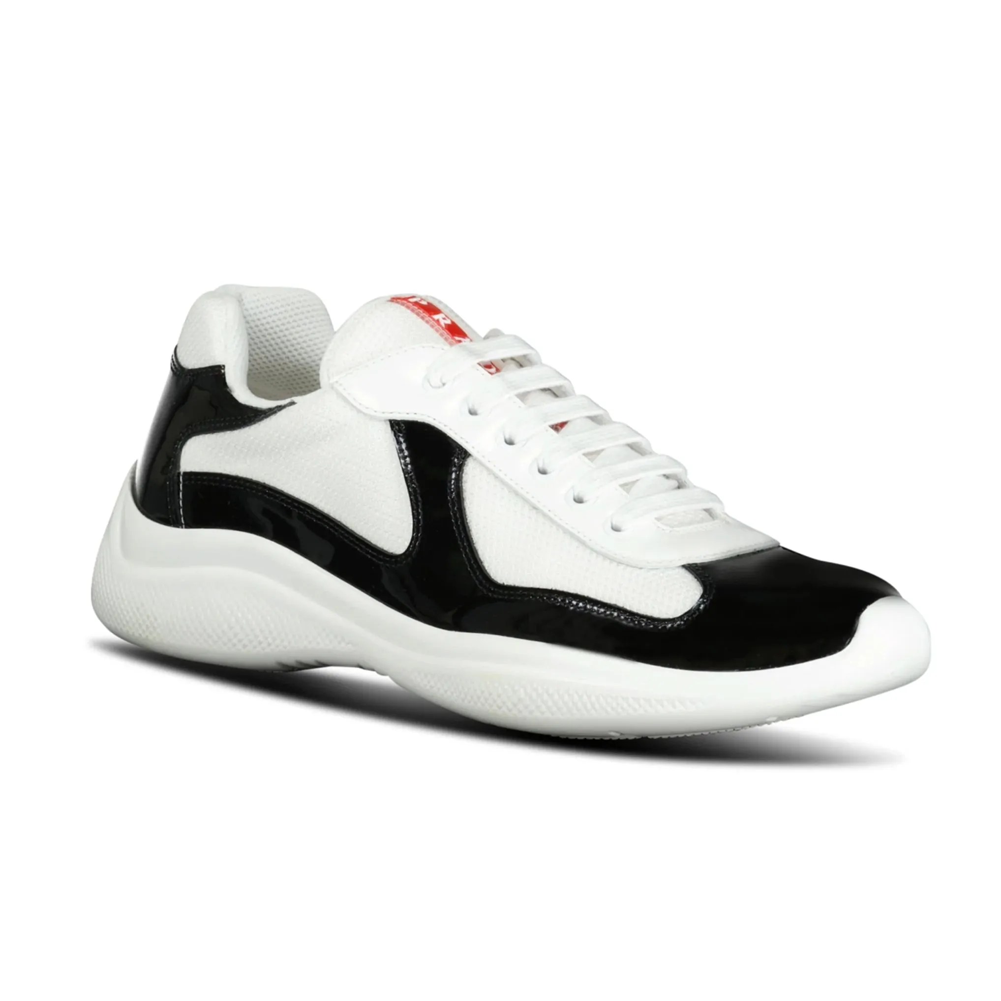 PRADA AMERICAS CUP MESH TRAINERS PATENT BLACK / WHITE