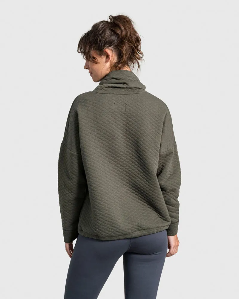 Quilted Funnel Neck Pullover