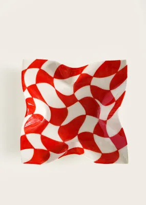 Red Small Checked Handkerchief Dish