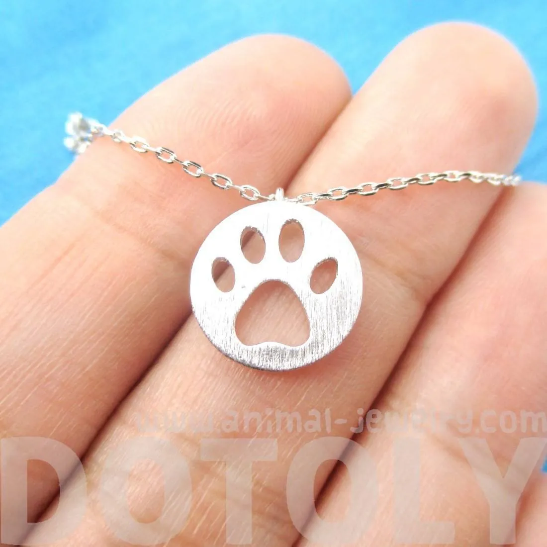 Round Puppy Paw Print Cut Out Shaped Pendant Necklace in Silver | Animal Jewelry