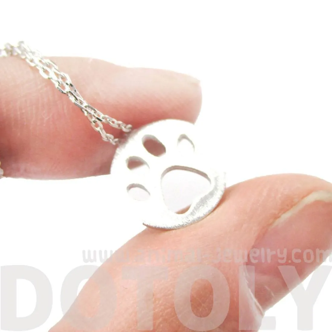 Round Puppy Paw Print Cut Out Shaped Pendant Necklace in Silver | Animal Jewelry