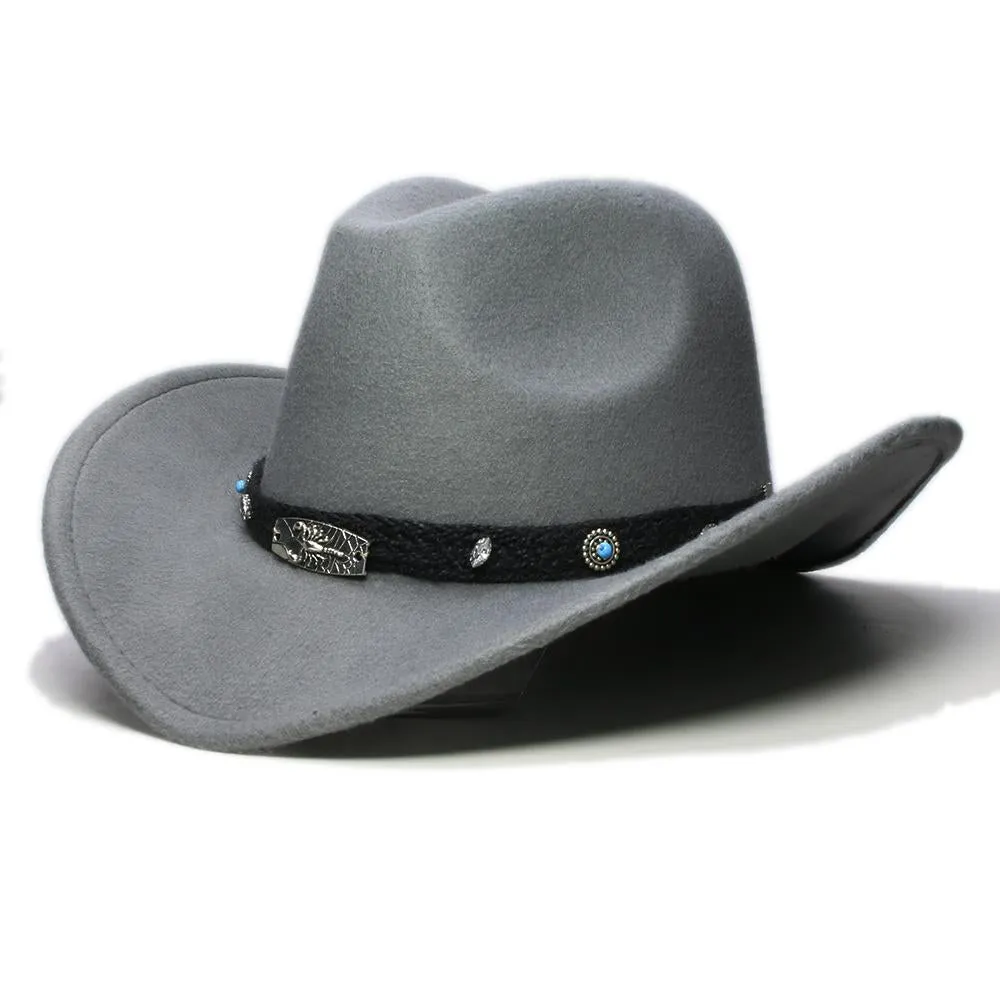 Scorpion Wool Ranchero Cowboy Hat with Turquoise and Crystal Beads on Braided Band