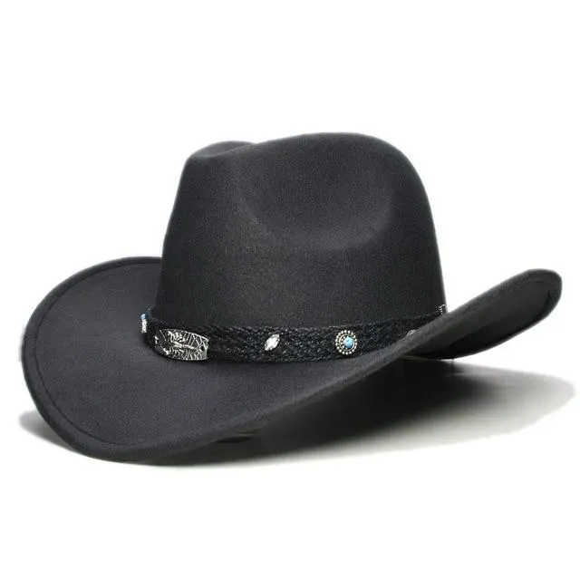 Scorpion Wool Ranchero Cowboy Hat with Turquoise and Crystal Beads on Braided Band