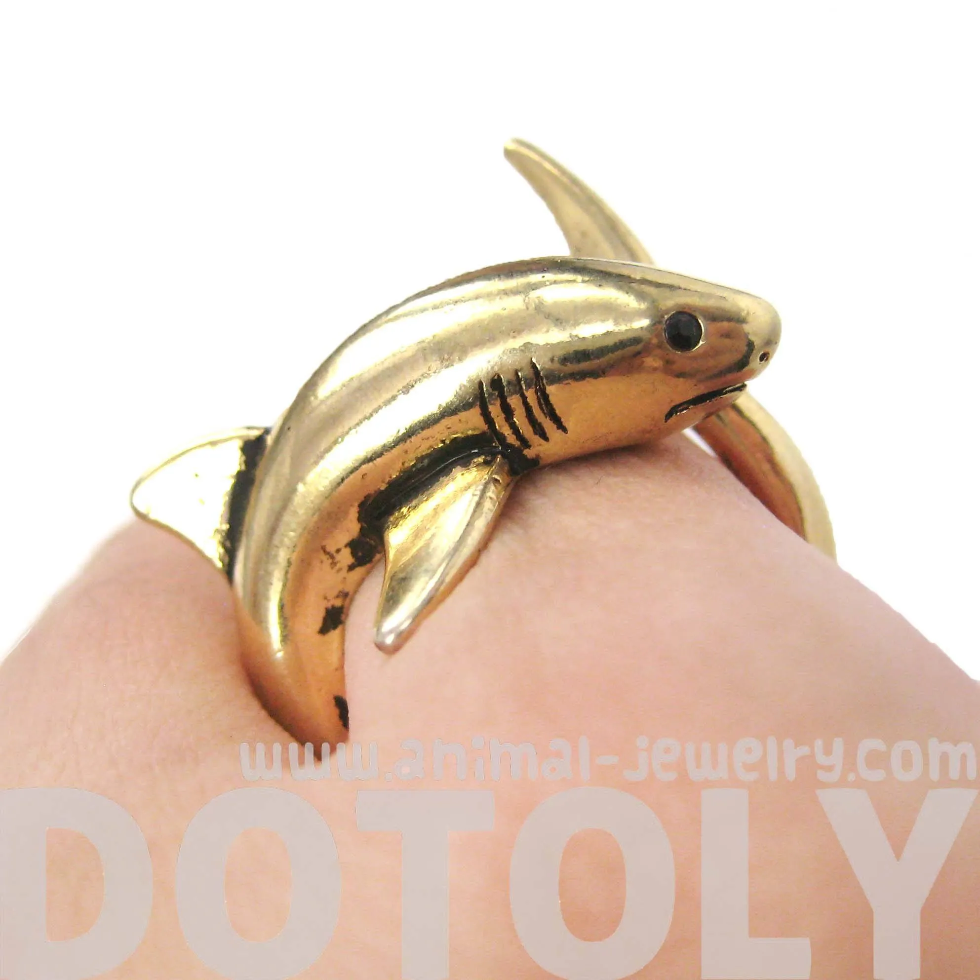 Shark Sea Animal Wrap Around Ring in Shiny Gold | Size 5 to 10 | Shark Week