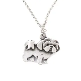 Shih Tzu Puppy Dog Shaped Charm Necklace in Silver