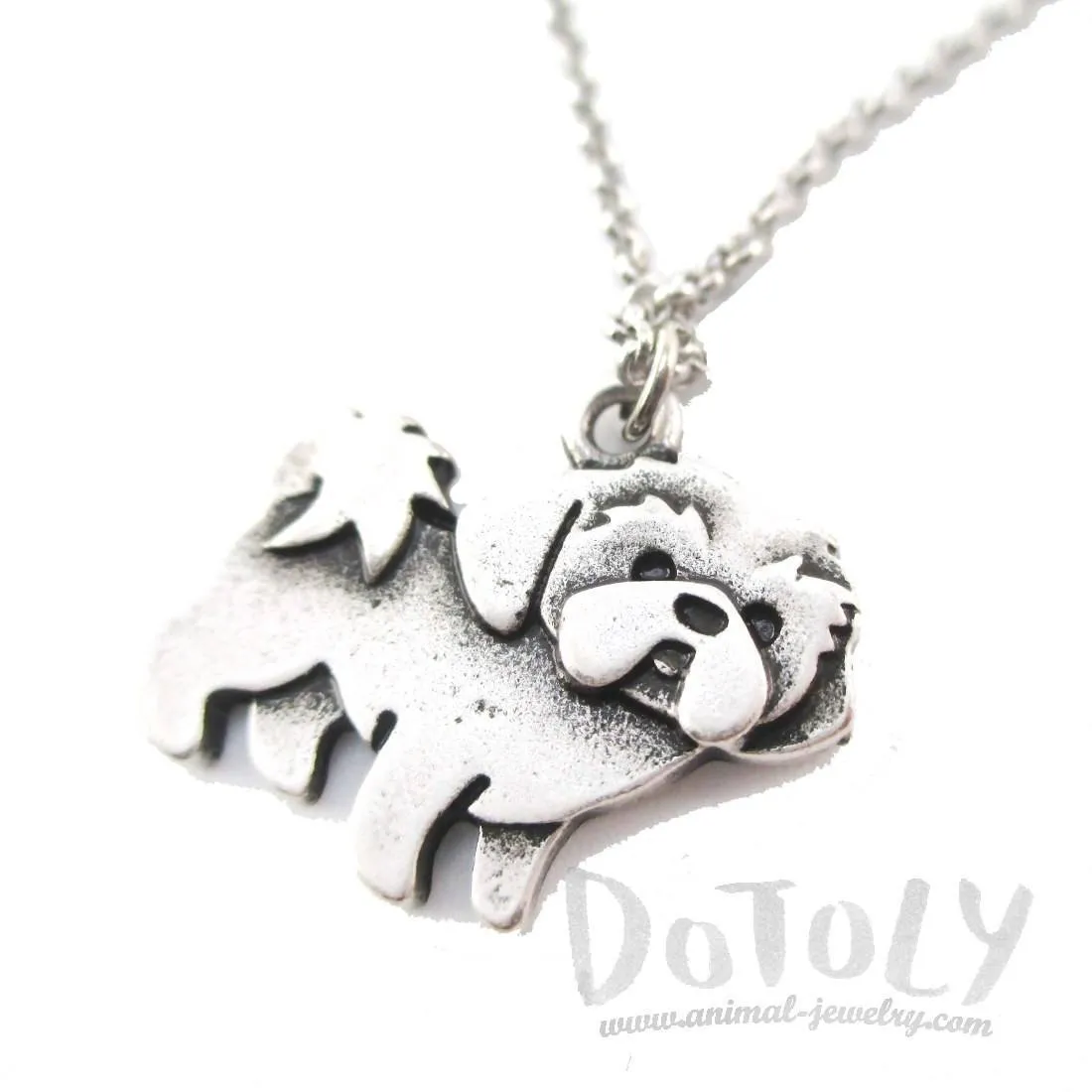 Shih Tzu Puppy Dog Shaped Charm Necklace in Silver