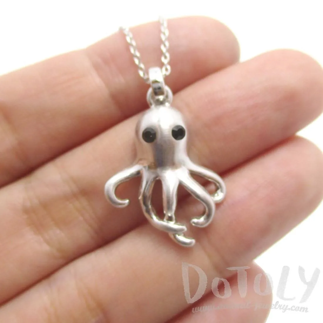 Sleek Octopus Shaped Sea Creature Pendant Necklace in Silver | Animal Jewelry