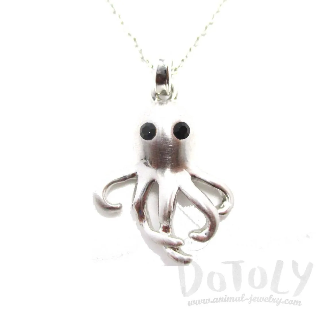 Sleek Octopus Shaped Sea Creature Pendant Necklace in Silver | Animal Jewelry