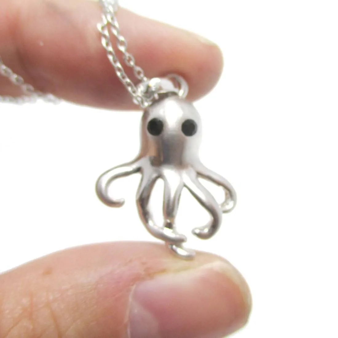 Sleek Octopus Shaped Sea Creature Pendant Necklace in Silver | Animal Jewelry