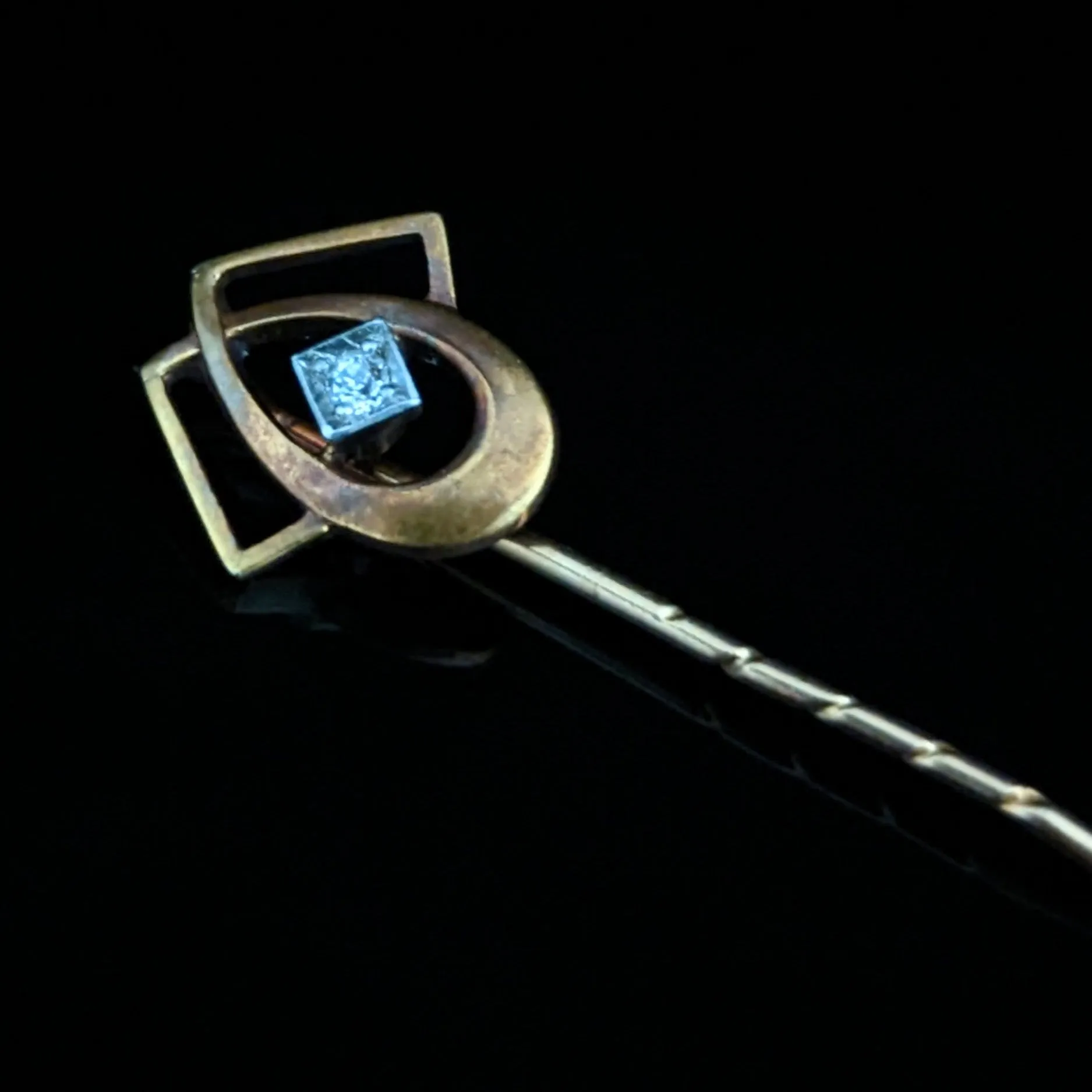 The Seattle - Art Nouveau Era Old Cut Diamond 18k Gold Stick Pin