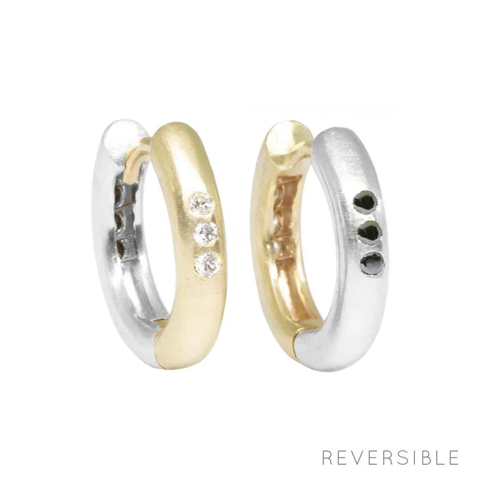 The Zen Yellow & White Gold 18k Reversible Huggies 18mm