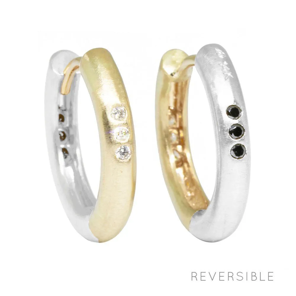 The Zen Yellow & White Gold 18k Reversible Huggies 18mm