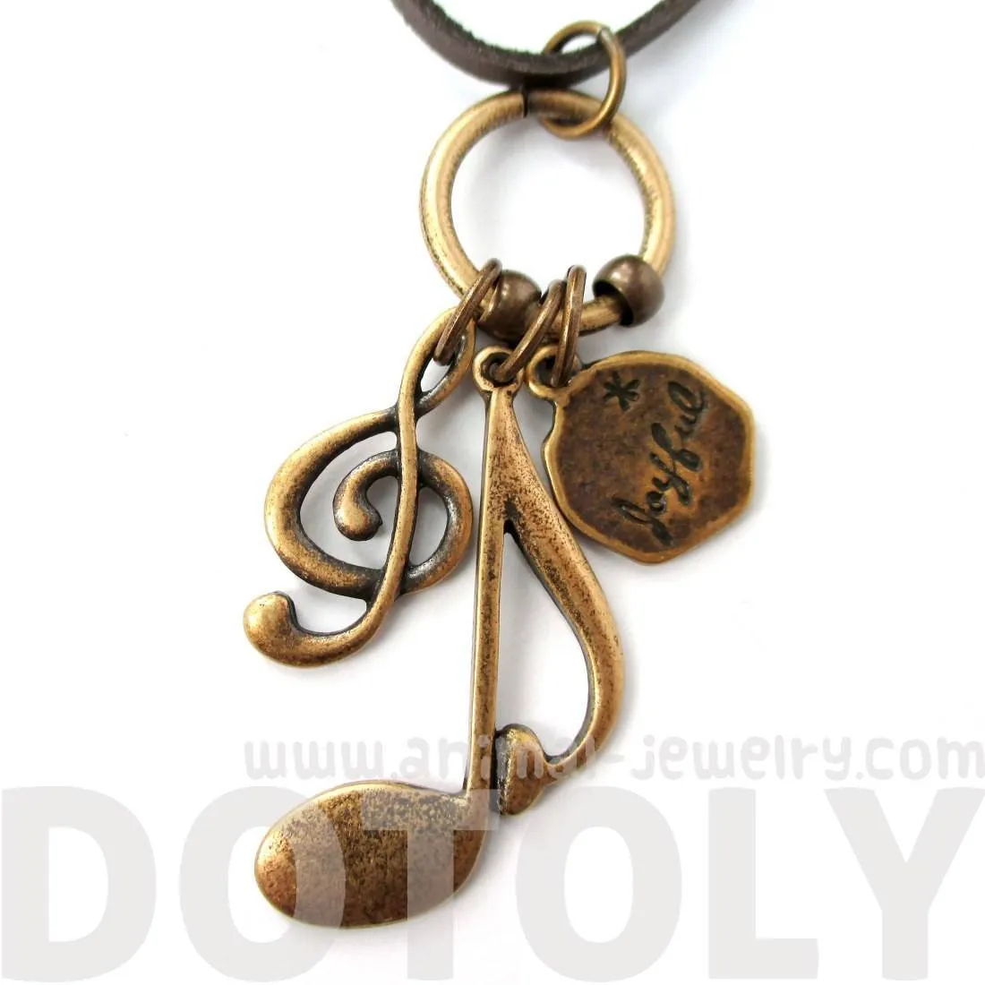 Treble Clef Musical Quaver Note and Dove Shaped Charm Necklace in Brass