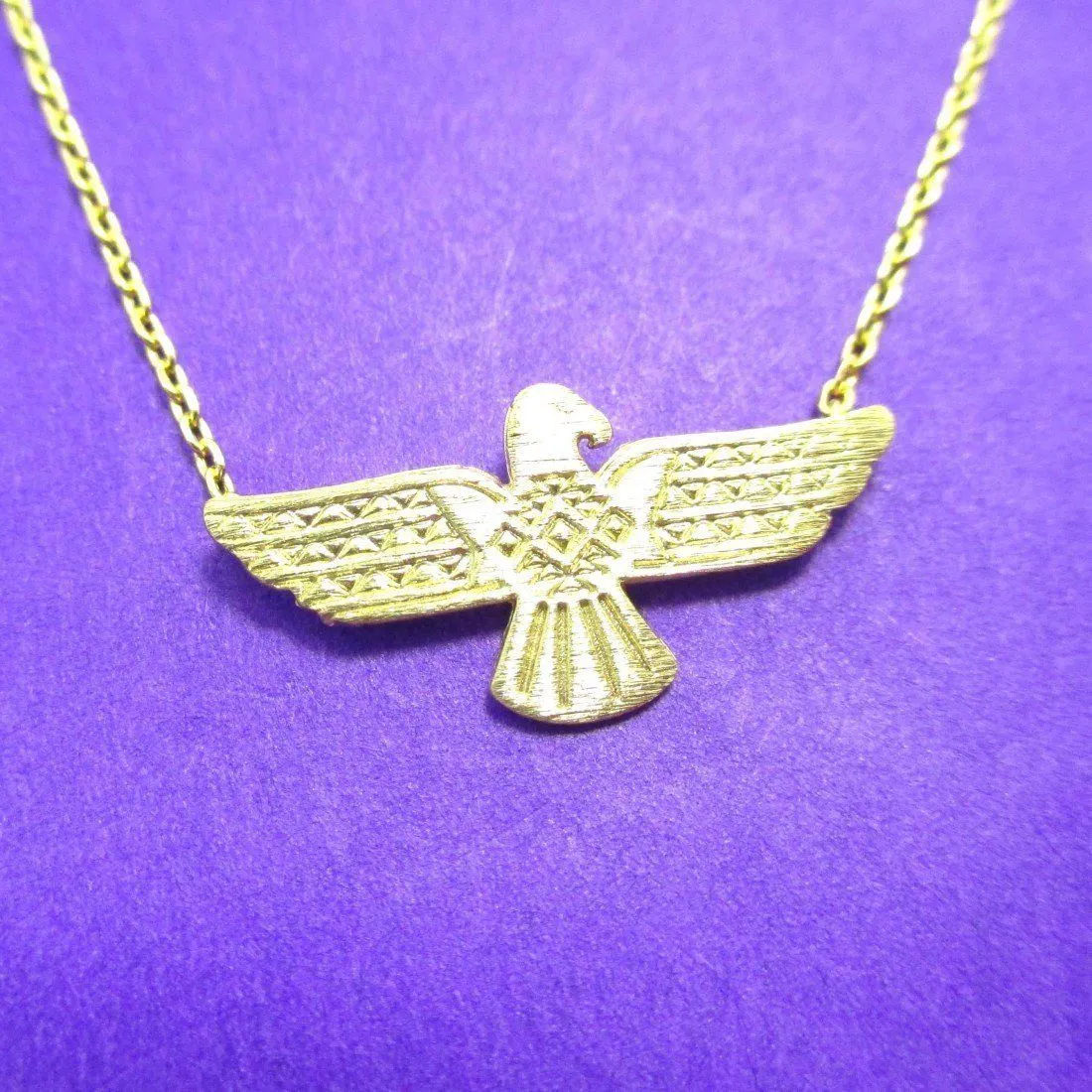 Tribal Eagle Shaped Bohemian Charm Necklace in Gold | DOTOLY