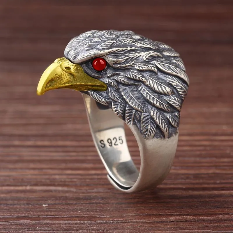 Unique S925 Silver Eagle Head Ring