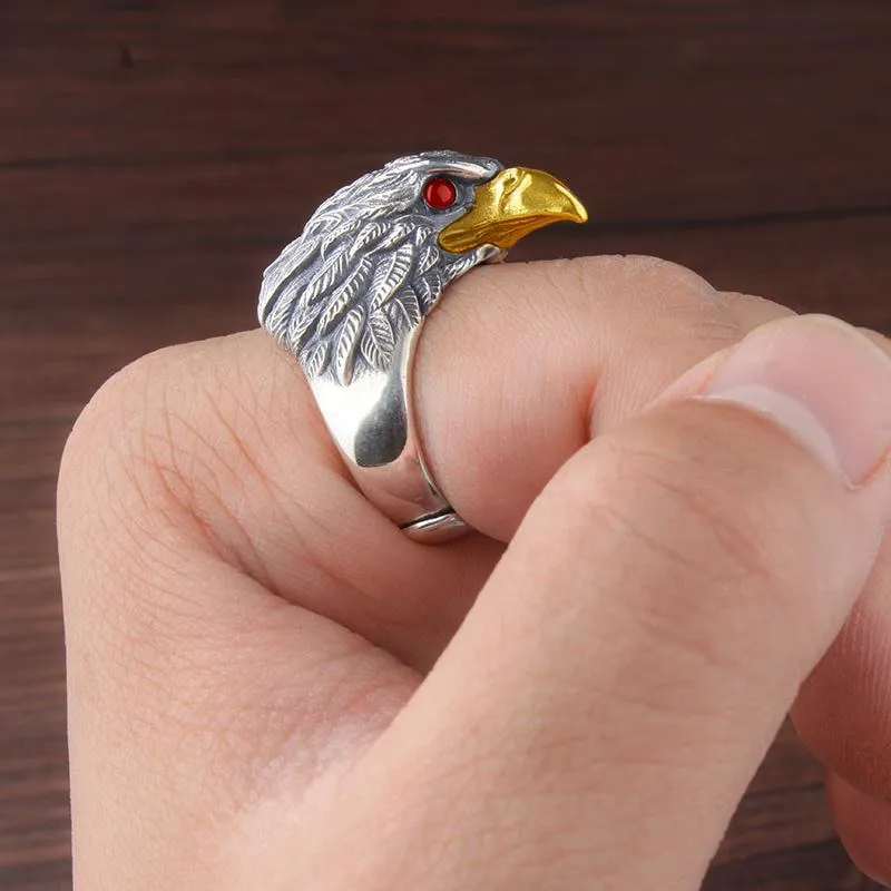 Unique S925 Silver Eagle Head Ring