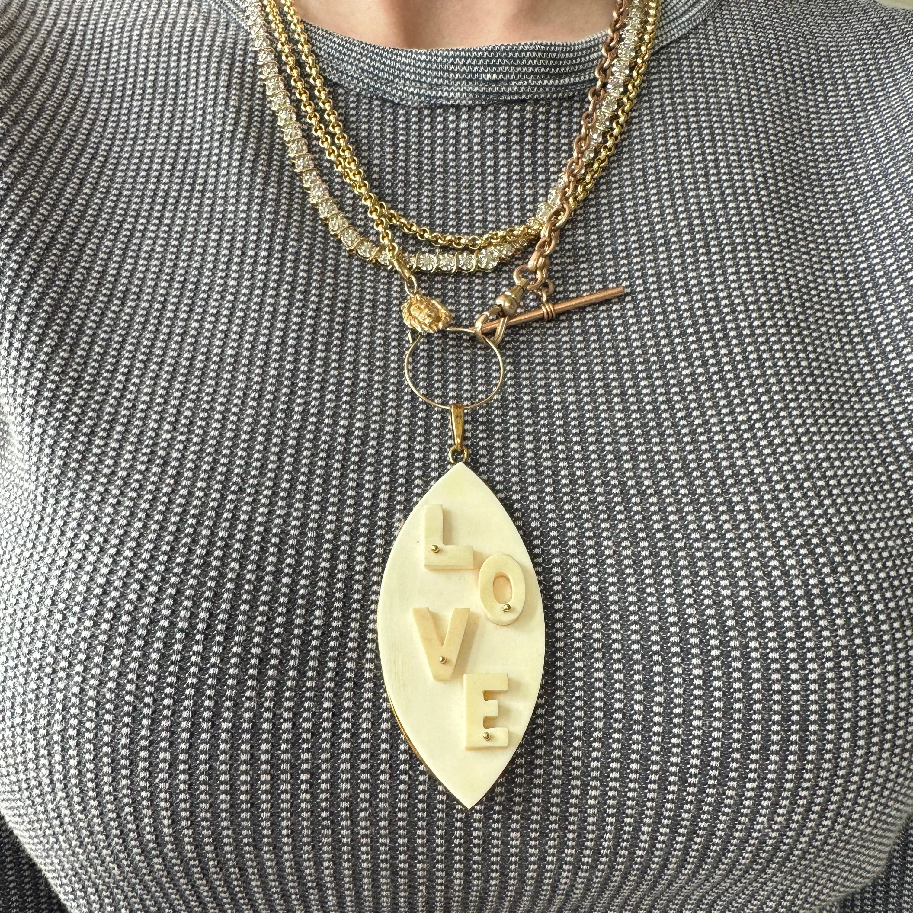 V I N T A G E // oversized LOVE / 1970s 14k and bone humongous LOVE / a giant pendant