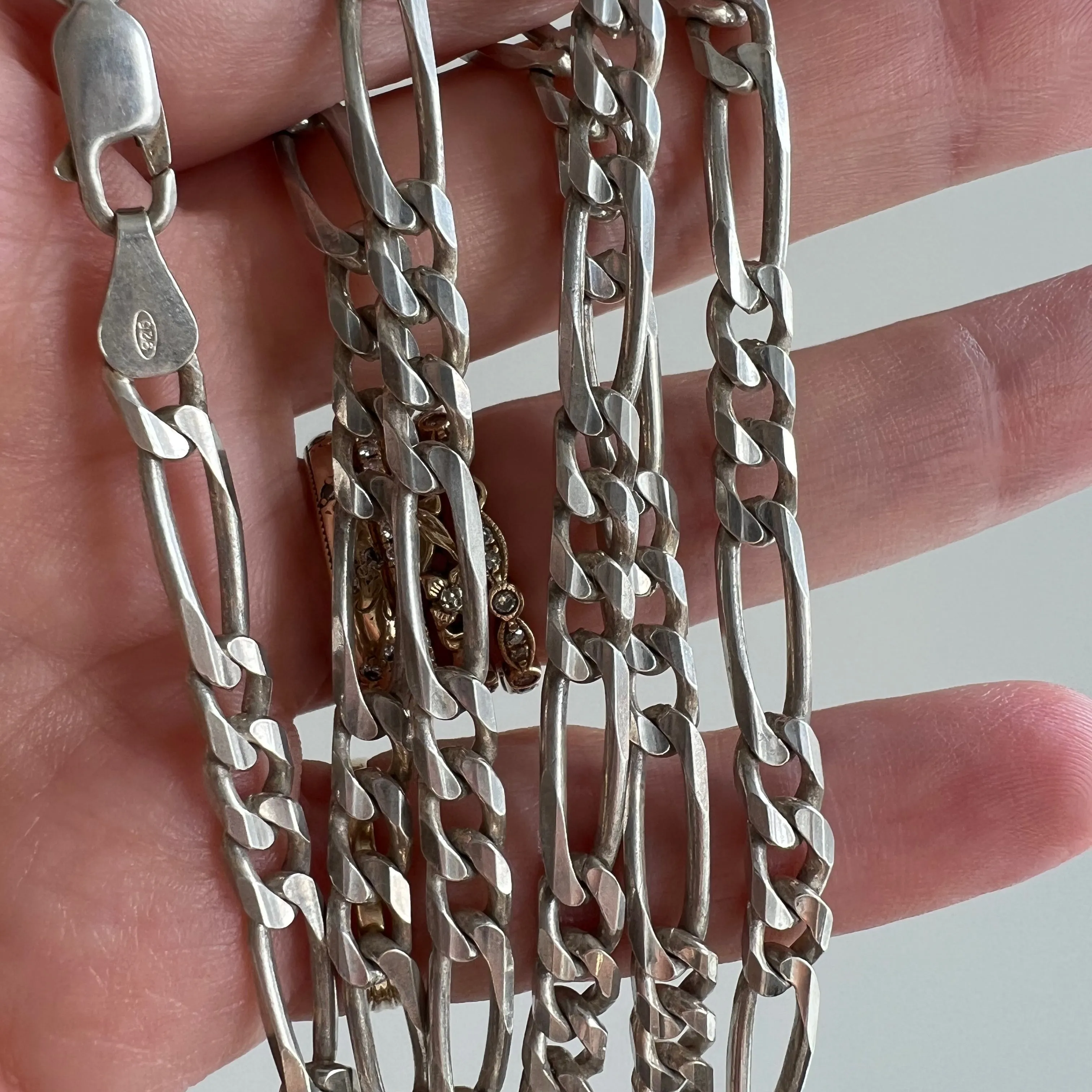 V I N T A G E // three to one figaro / Italy sterling silver figaro chain / 24.25, 26.7g