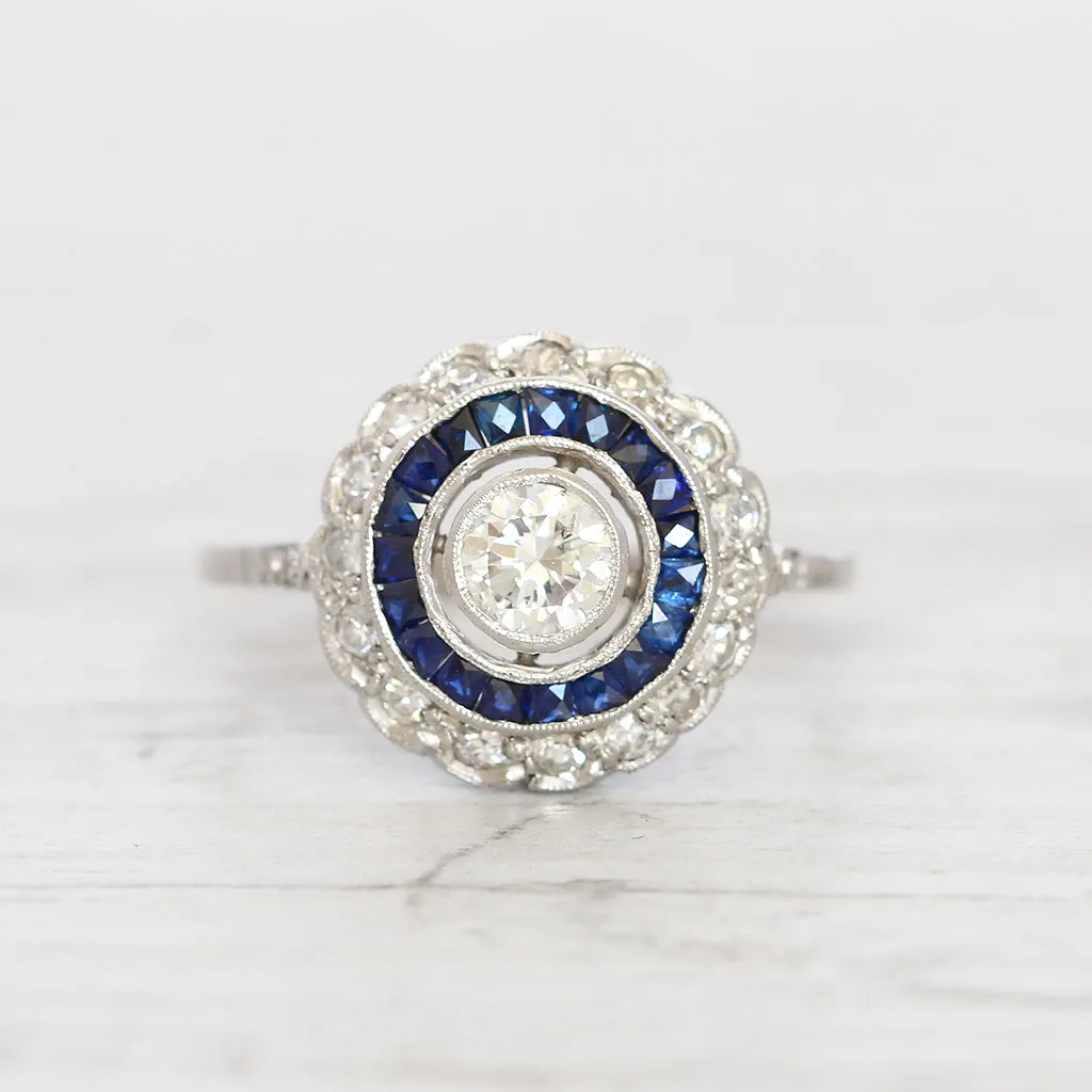 Vintage Brilliant Cut Diamond and Sapphire Target Cluster