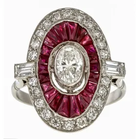 Vintage Diamond & Ruby Target Ring, Oval 0.50ct.