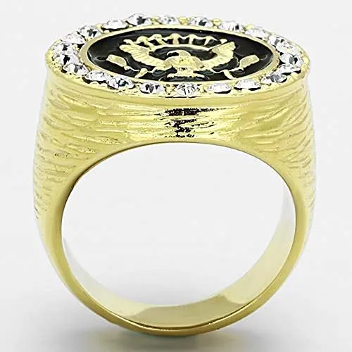 WildKlass Stainless Steel Eagle Ring IP Gold Men Top Grade Crystal Clear