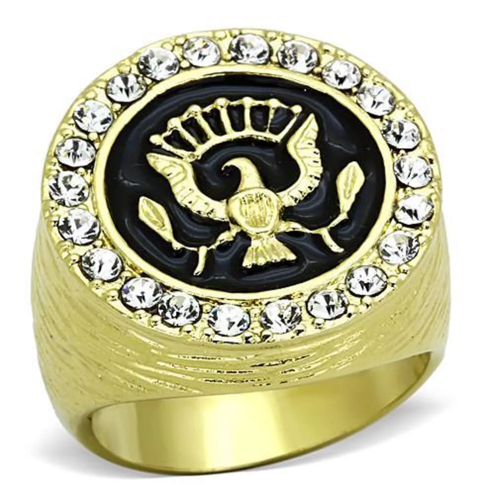 WildKlass Stainless Steel Eagle Ring IP Gold Men Top Grade Crystal Clear